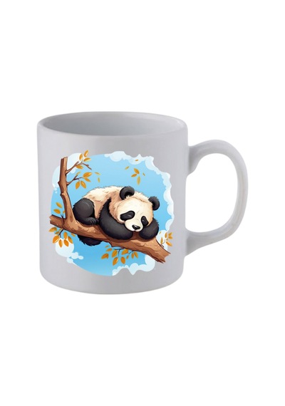 Dalda Uyuyan Panda Temalı Beyaz Kupa Bardak - Seramik Çay, Kahve Hediyelik Bardağı