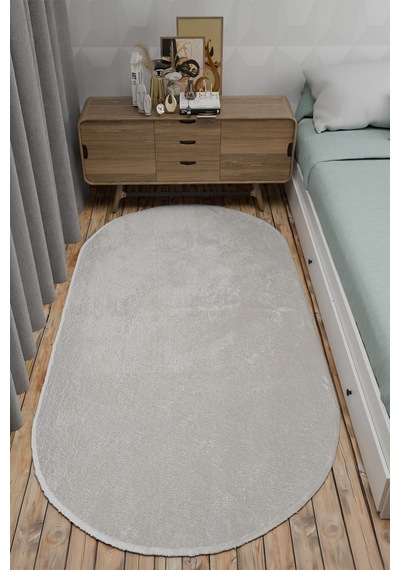 Tropikal Home Post Peluş Yumuşak Oval Halı Tüylü Halı Kaymaz Taban Konforlu Dekoratif Yıkanabilir Gri