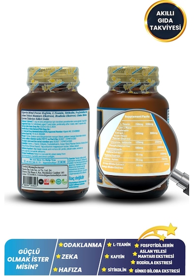 Kiper'in Mind Focus Akıllı Gıda Takviyesi 1440 MG 30 Kapsül