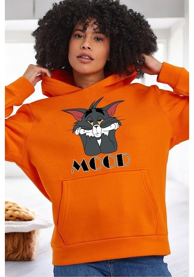 Uyguntarz Mood Baskılı Unisex Oversize Sweatshirt Turuncu