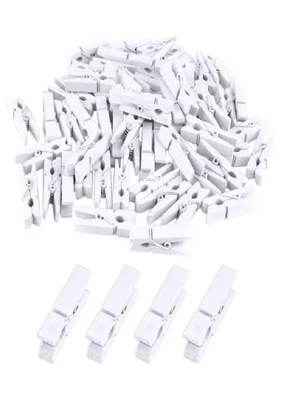 Mobgift 100'lü Beyaz Ahşap Mandal 2.5cm 10'lu Paket-1000 Adet