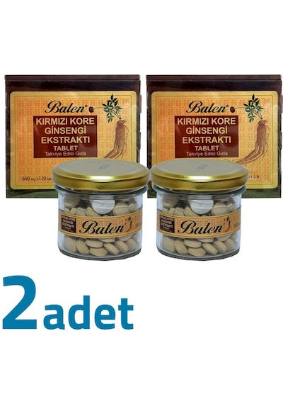 Balen Kırmızı Kore Ginsengi Ekstraktı Tahta Kutulu 600mg X 120 Tablet X 2 Kutu