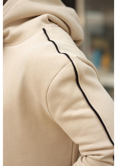 Madmext Bej Kapüşonlu Kanguru Cep Erkek Sweatshirt E7163 Bej