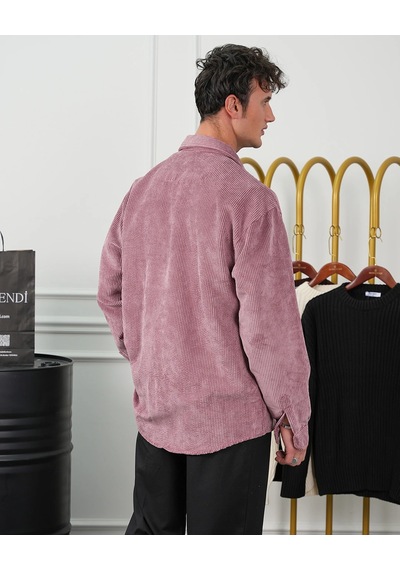 Modefendi Fitil Kadife Oversize Gömlek Gülkurusu