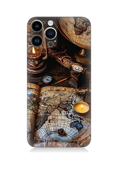 Apple Uyumlu iPhone 14 Pro  Harita Ve Pusula Desenli Silikon Kılıf