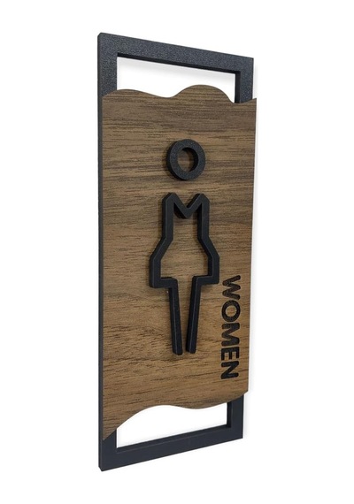 Caju Art & Decoration Ahşap Desenli Modern Erkek Kadın Wc Tuvalet Yönlendirme Levhası Ofis Iş Duvar Dekor Diğer