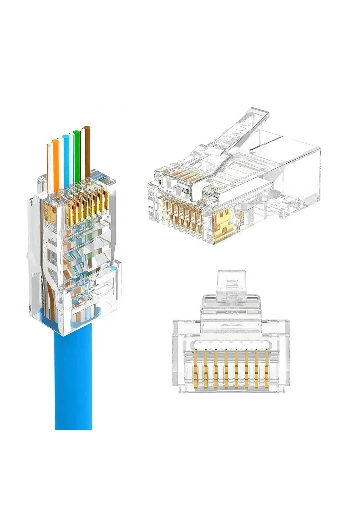 20 Adet Delikli Ez Rj45 Cat5/cat6 8p8c Yeni Nesil Konnektör Utp Ağ Için Jack Delikli Açık Uçlu Jack