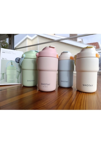 Shotay Askılı Mug Çelik Bardak 450ml Pastel Pembe Pembe