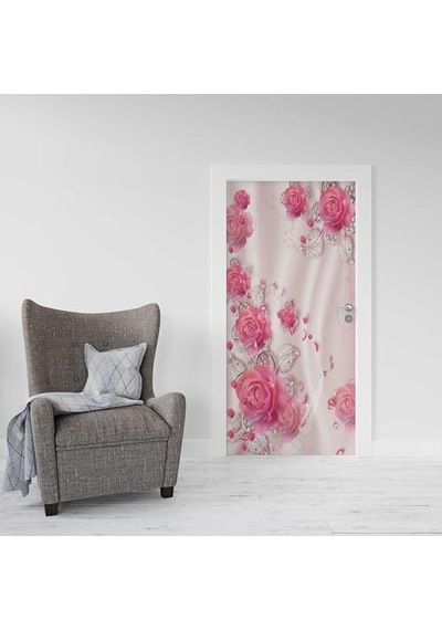 Giydirme Kapı Folyosu Pembe Güller Çok Renkli