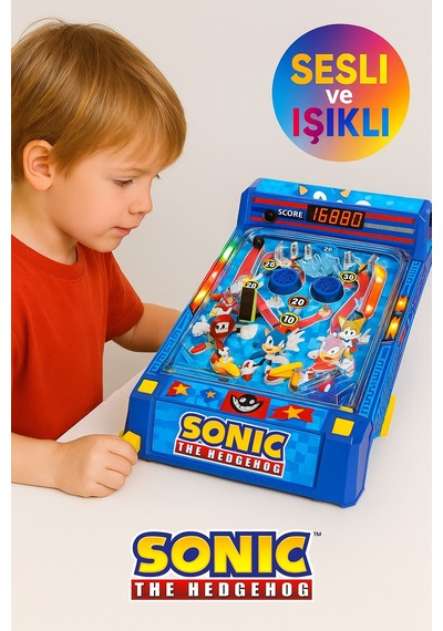 Sonic Led Işıklı Ve Sesli Masaüstü Pinball Elektronik Skorlu Retro Oyun 28x14x41 Cm