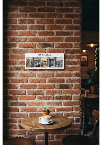 Adana Nostalji Tablosu Siyah Beyaz Eski Adana Fotoğrafları Çerçeveli Uv Baskı Mdf 25x60 Cm