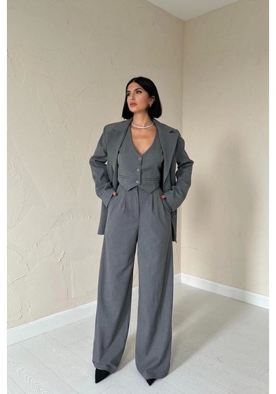 Defymoda Antrasit Klas Ceket Ve Yelek Ve Pantolon Takım Antrasit