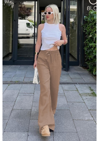 Madmext Camel Bol Paça Müslin Kadın Pantolon Mg1980-camel Camel