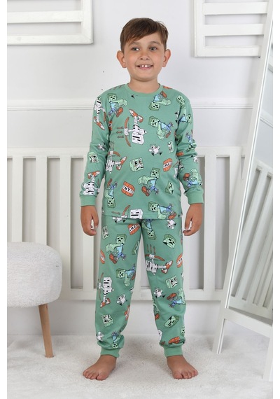 Zuzunga Computer Game Desenli Erkek Çocuk Pijama Takımı Yeşil
