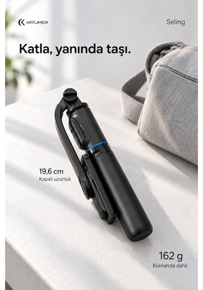 C01 Seling Bluetooth Kumandalı Tripod Selfie Çubuğu 107,5 Cm, 7 Bölümlü, Çıkarılabilir Tutucu, Cr2032 - Siyah