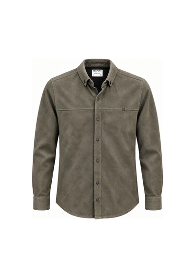 Classics Men Report Uzun Kol Slim Fit Erkek Süet Gömlek - 7784 Haki