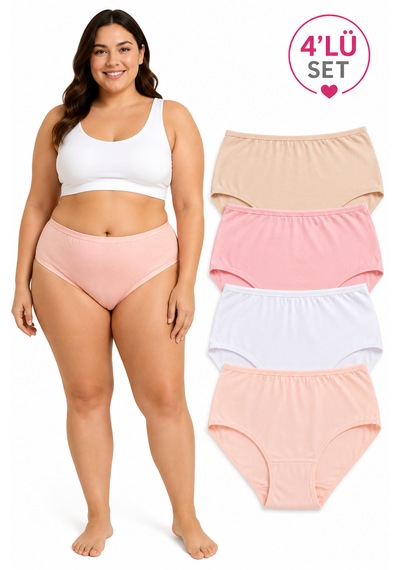 İpeksi Collection %100 Pamuklu Yüksek Bel Bato Günlük Külot 4lü Paket Beyaz - Pembe