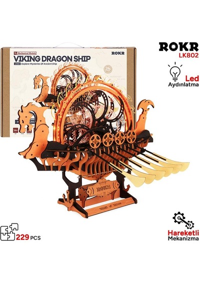 Rokr Lk802 Viking Gemisi Viking Dragon Ship Dıy Minyatür Maket Model Seti Ahşap 3d Wooden Puzzle 3d Model Kit Detaylı Dekoratif Hobi Seti Ahşap Maket