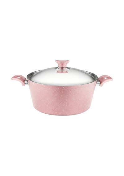 28 Cm Granit Derin Tencere Çelik Kapak - Pembe Pembe