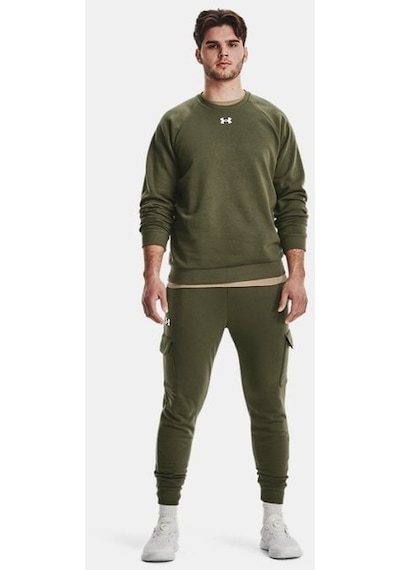 Under Armour Erkek UA Rival Fleece Bisiklet Yaka 1379755-390 Yeşil - Beyaz