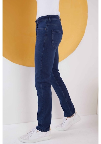 Erkek Düz Klasik Rahat Kesim Regular Fit Likralı Kot Jeans Lacivert Koyu Lacivert