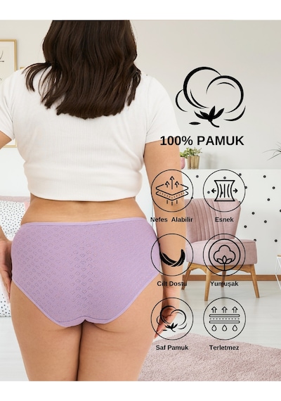 Alya Underwear %100 Pamuk Kumaşlı, Büyük Beden Yüksek Bel Kalp Desenli Ribana Jakar Kadın Külot Çok Renkli P15