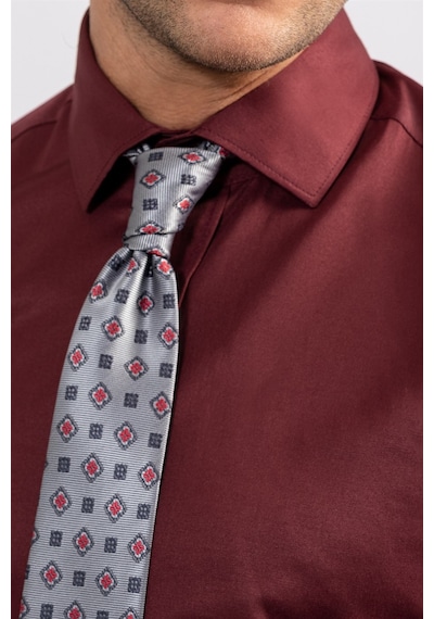 Tudors Modern Slim Fit Düz Saten Pamuklu Erkek Bordo Gömlek-23101-bordo Bordo