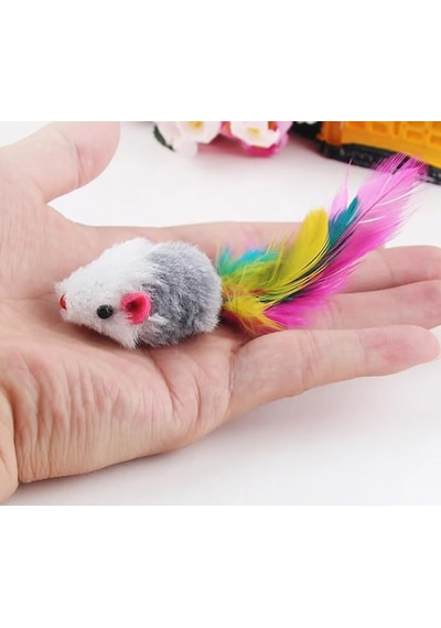 Hışırtılı Tüylü Mini Fare Kedi Oyuncağı - 4 Adet