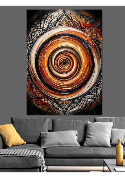 Altın Sarısı Spiral Girdap Formu Dekoratif Kanvas - Mdf Ahşap Tablo