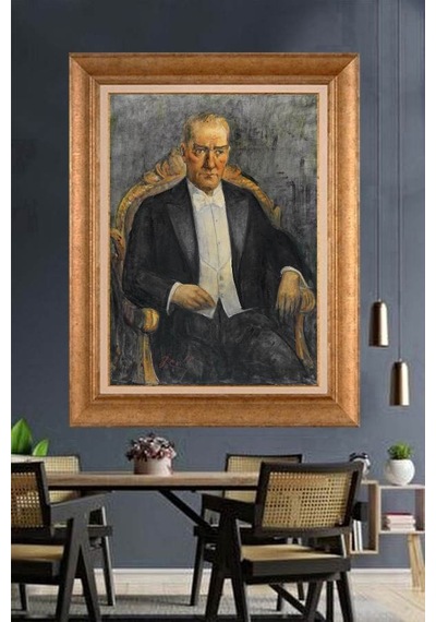 Altın Varaklı Çerçeveli Paspartulu Atatürk Tablo Hk2468
