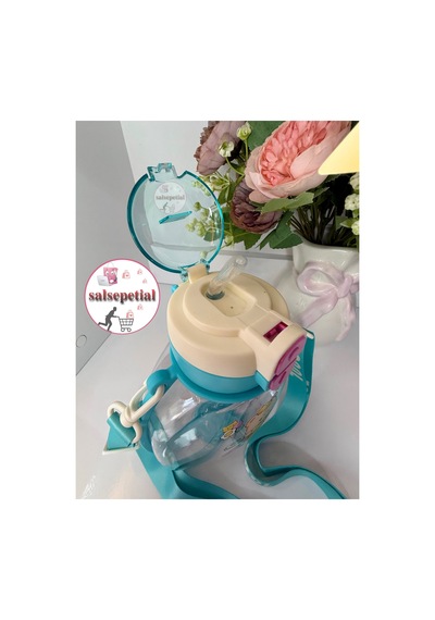 Ayıcık Su Matarası Ayıcıklı Suluk Figürlü Su Şişesi Ayıcık Matara Askılı Pipetli Matara 850ml Turkuaz