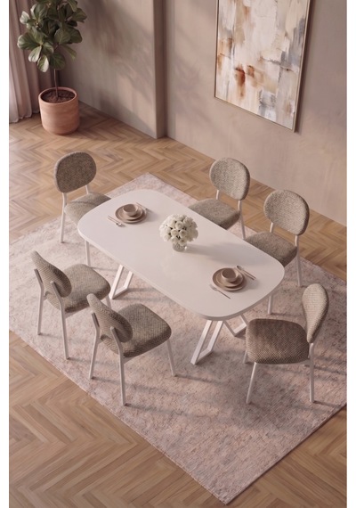 Hooli 90x168 Beyaz Mdf Masa, Metal X Ayak, Metal Sandalye, 6 Kişilik Mutfak Masası Takımı Ve Yemek Masası Takımı Cappuccino Hooli 90x168 Beyaz Mdf Masa, Metal X Ayak, Metal Sandalye, 6 Kişilik Mutfak Masası Takımı Ve Yemek Masası Takımı Cappuccino