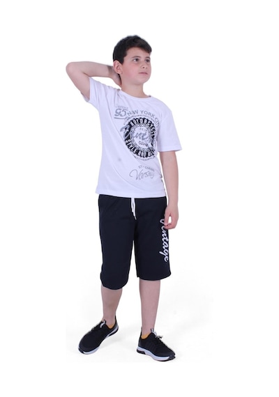 Fyk Kids Vintage Custom Yazı Baskılı Erkek Çocuk Yazlık Takım Beyaz