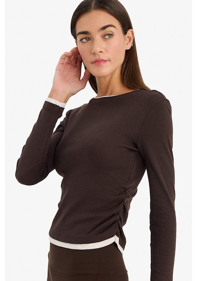 Defacto Slim Fit Dar Kesim Bisiklet Yaka Ribana Uzun Kollu Tişört E6548ax25aubn267 Kahve