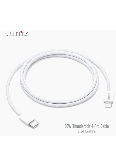 Sunix 1-metre 30w Type-c To Apple Uyumlu iPhone Lightning Ce/fc/rohs Lisanslı Şarj Ve Data Kablosu Örgülü Sağlam