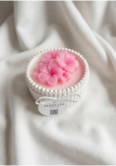 El Yapımı Dekoratif Mum Pembe Çiçek Tasarım Pembe - Beyaz