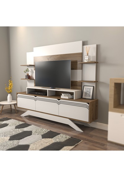 Decorotika Delpi Tv Ünitesi Beyaz Ceviz Beyaz - Ceviz