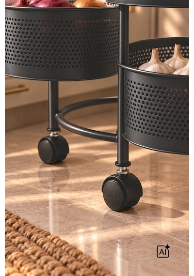 River World Tekerlekli Rengi Antrasit Açılabilen 4 Katlı Çok Amaçlı Metal Raf Mutfak, Balkon, Kiler Çok Renkli