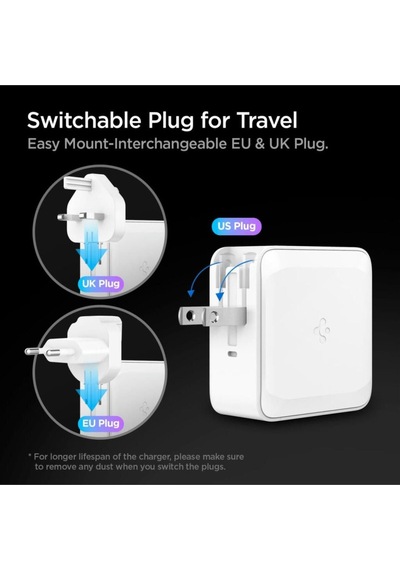 Spigen 45w Usb-c Güç Adaptörü 2 Port Akım Korumalı 20w/45w Şarj Cihazı Pe2010 White - Ach02613