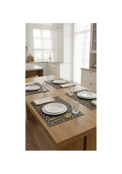 %100 Pamuk Siyah Simli Şeker Desenli Kumaş 4 Adet Amerikan Servis 35x45 Siyah - 891038132 Siyah