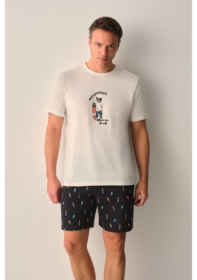 Suwen Skate Erkek Pamuklu Şort Pijama Takımı Sh26707663628 Lacivert
