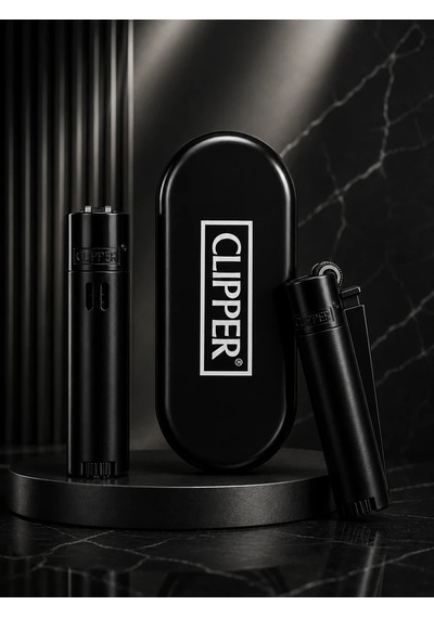 Clipper Matt Black Gaz Doldurulabilir Metal Çakmak Ve Özel Logolu Metal Kutulu Set Siyah