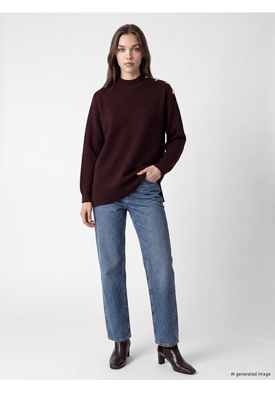 Lcw Modest Bordo Yarım Balıkçı Yaka Kadın Triko Tunik