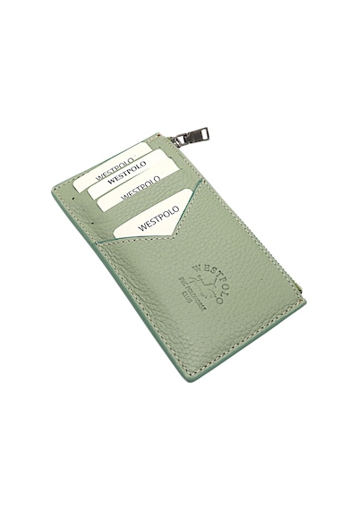 Westpolo Hakiki Deri Fermuarlı Unisex Kartlık - Mint Yeşili Açık Yeşil