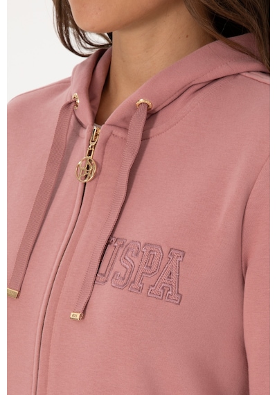 U.S. Polo Assn. Kadın Gül Kurusu Fermuarlı Kapüşonlu Sweatshırt 50307714-VR221