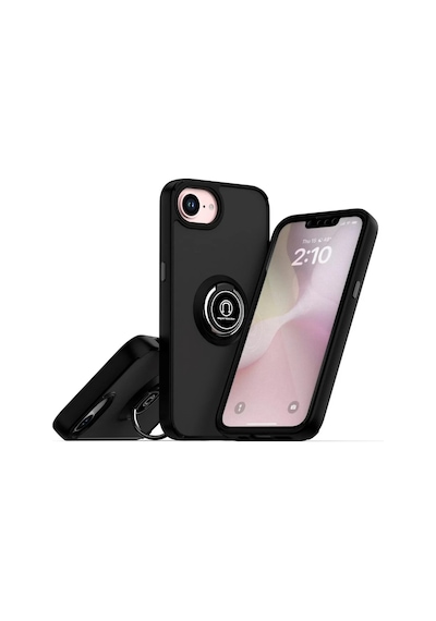 Uray Store Apple iPhone Uyumlu  16e Kılıf Montreal Yüzüklü Silikon Kapak - Siyah