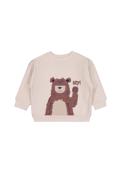 Civil Boys Hey Ayı Baskılı 2-5 Yaş Sweatshirt - Bej Taş Rengi 19330J30725W1