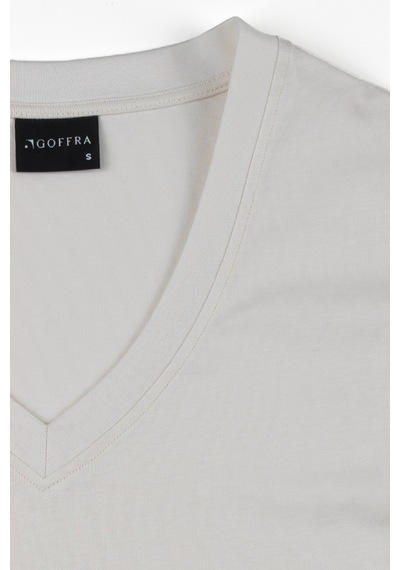 Goffra Kadın Vision V Yaka Premium Kalite Yoğun Dokulu Pamuklu T-shirt Krem W102-r0220-02