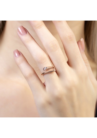 Tesbihane Beyaz Zirkon Taşlı Rose Renk Ayarlanabilir Ölçü 925 Ayar Gümüş Kadın Yüzük Pembe