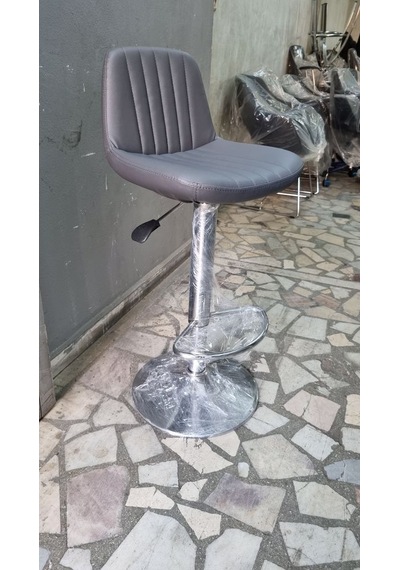 Gri Deri Amortisörlü Mutfak Bar Tabureleri Gri